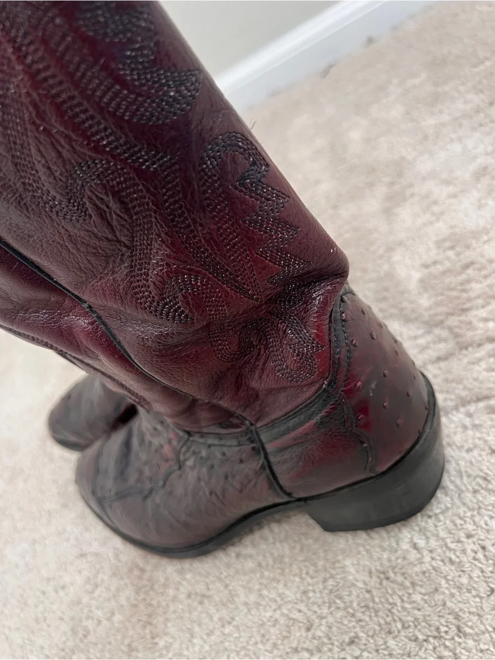 Vintage Dan Post Genuine Full Quill Ostrich Cowboy Boots Burgundy/Oxblood